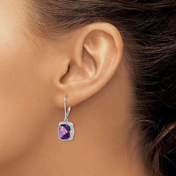 Kazi Luxury Sterling Silver Rhodium-plated Diamond and Amethyst Earrings